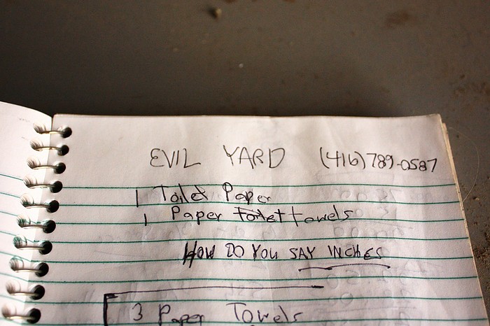 Toilet paper list in the Evil Yard